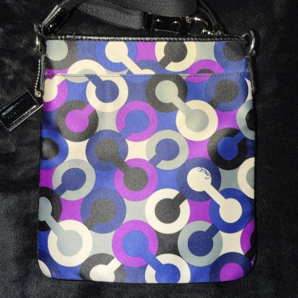 Coach Alex Op Art Purple Bright Multi-color Crossbody Bag Designer